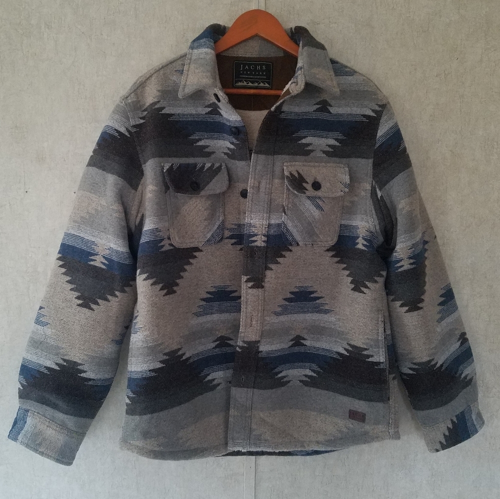JACHS // Tan Aztec Sherpa Lined Wool Blend Jacket